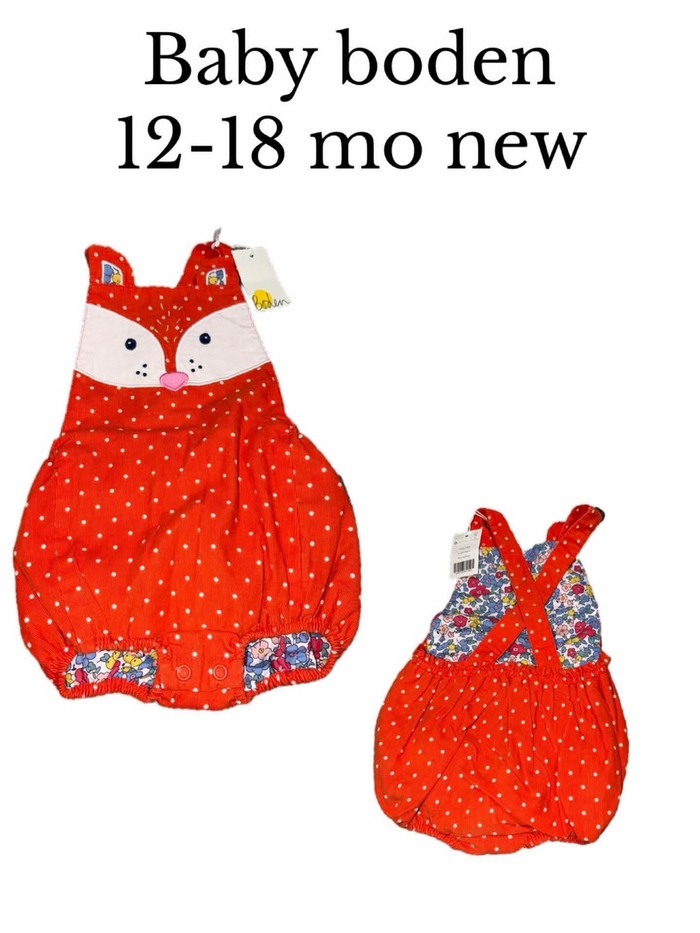 Baby boden 12-18 month fox bubble new